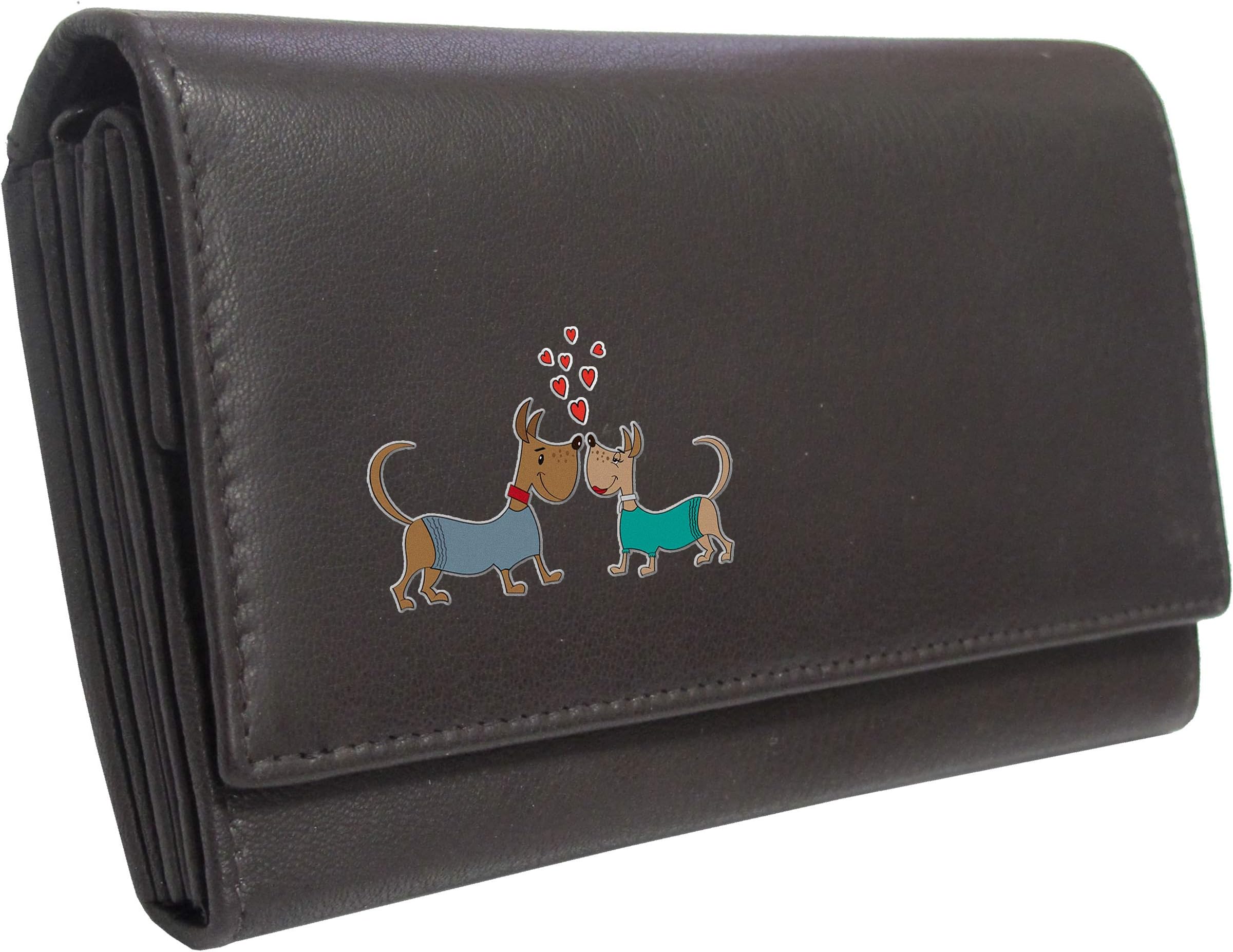 KlassekDogs in Love Womans Brown Purse Brand Image on Real Animal Leather Dog Lovers Accessory Gift
