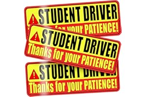PSLER Student Driver Magnet for Car,be Patient Student Driver Magnet Boys and Girls Warning Red and Yellow Reflective Signs Reusable Movable 9.45×3.07inch 3 Pcs Gifts1