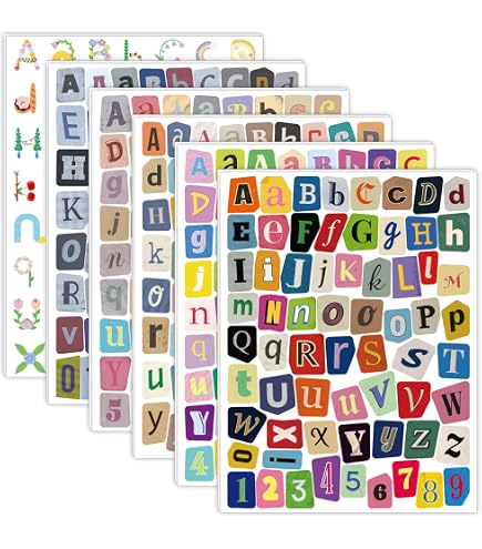 BOXOB 4 Hojas De Pegatinas De Letras Vintage Para Álbumes Y Scrapbooking | 181 Piezas Adhesivas Con Símbolos | Regalo Creativo