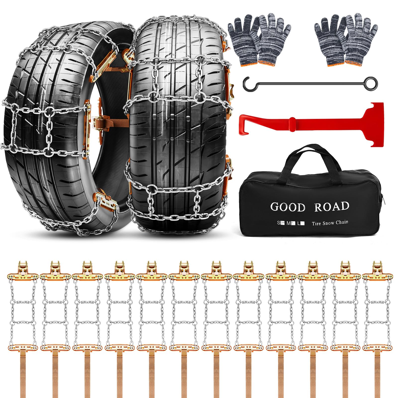 Photo 1 of Datanly Adjustable Thickened Non-Skid Snow Tire Chains - Fit 215-285 mm Tires for SUV, Truck, Pickup Easy Installation