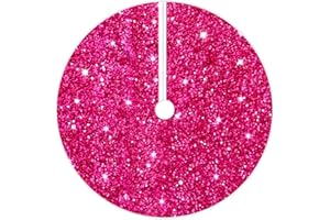 OMKSIH Pink Christmas Tree Skirt 46 Inches Velvet Tree Skirt Sequin Christmas Tree Skirt Collar Pink Tree Skirt for 6FT Tree Glitter Tree Skirt Rug Sparkle Tree Skirt for Hot Pink Chritmas Ornaments