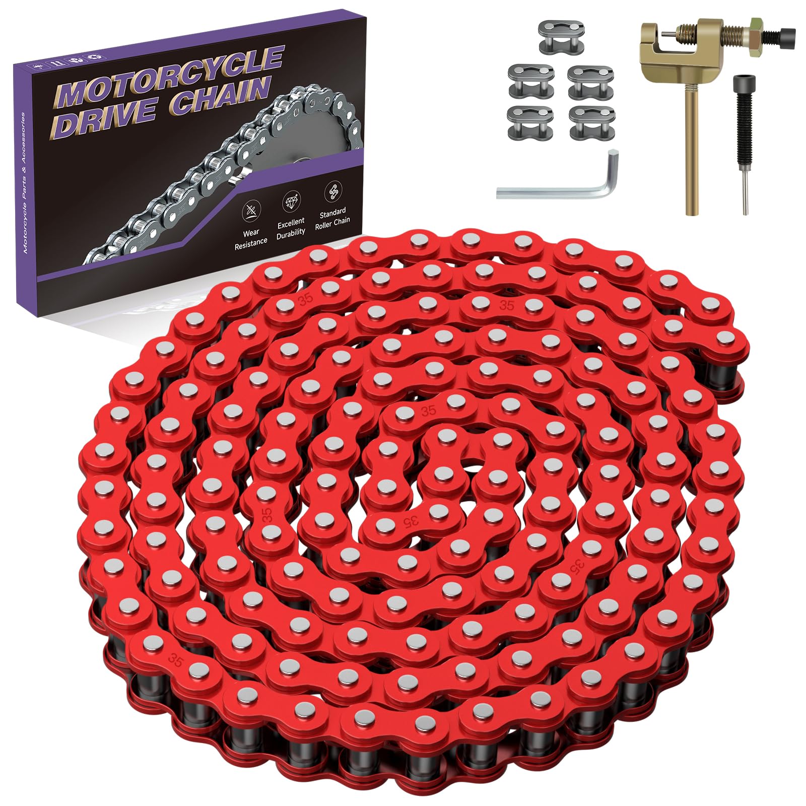 Photo 1 of CILOYU Red 35 Chain Compatible with Mini Bike Coleman CT100U CC100X Baja DB30 Motovox MBX10 MBX11 Predator 79cc 97cc 100cc Mega Moto MM-B80 105cc Powersports Parts 140 Link 35 Chain Breaker