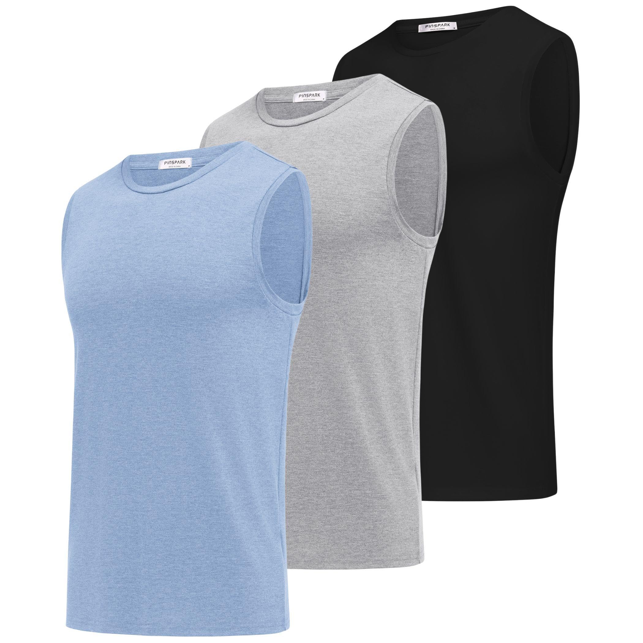 PINSPARK Men's 3 Pack Workout Tank Tops Gym Sleeveless Shirts Quick Dry Training Muscle Shirts for Men