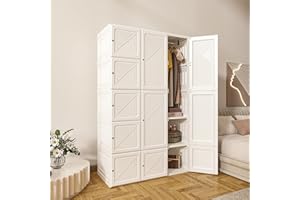 ANTBOX Portable Wardrobe Closet Storage Organizer for Clothes,Folding Plastic Wardrobe with Magnetic Door and Easy Assembly 11 Doors-8 Cubes-2 Hanging Rod.