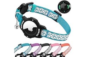 OUCWLTAG AirTag Cat Collar Breakaway, Reflective GPS Cat Collar with Luminous Apple Air Tag Holder, Cat Tracker Collars with Safety Elastic Band for Girl Boy Cats, Kittens and Puppies 7-10 Inch, Blue