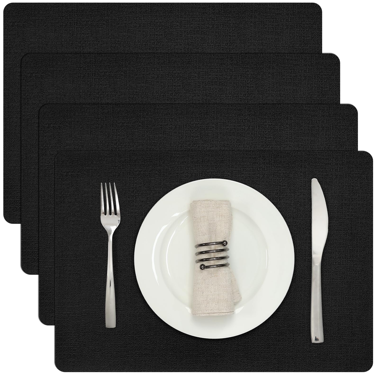 Photo 1 of Myir JUN Placemats Dual Sided, Faux Leather Place Mats Set of 4 Indoor Placemats for Dining Table Outdoor Placemats Square Non-Slip Washable Table Mats (Black, Set of 4)