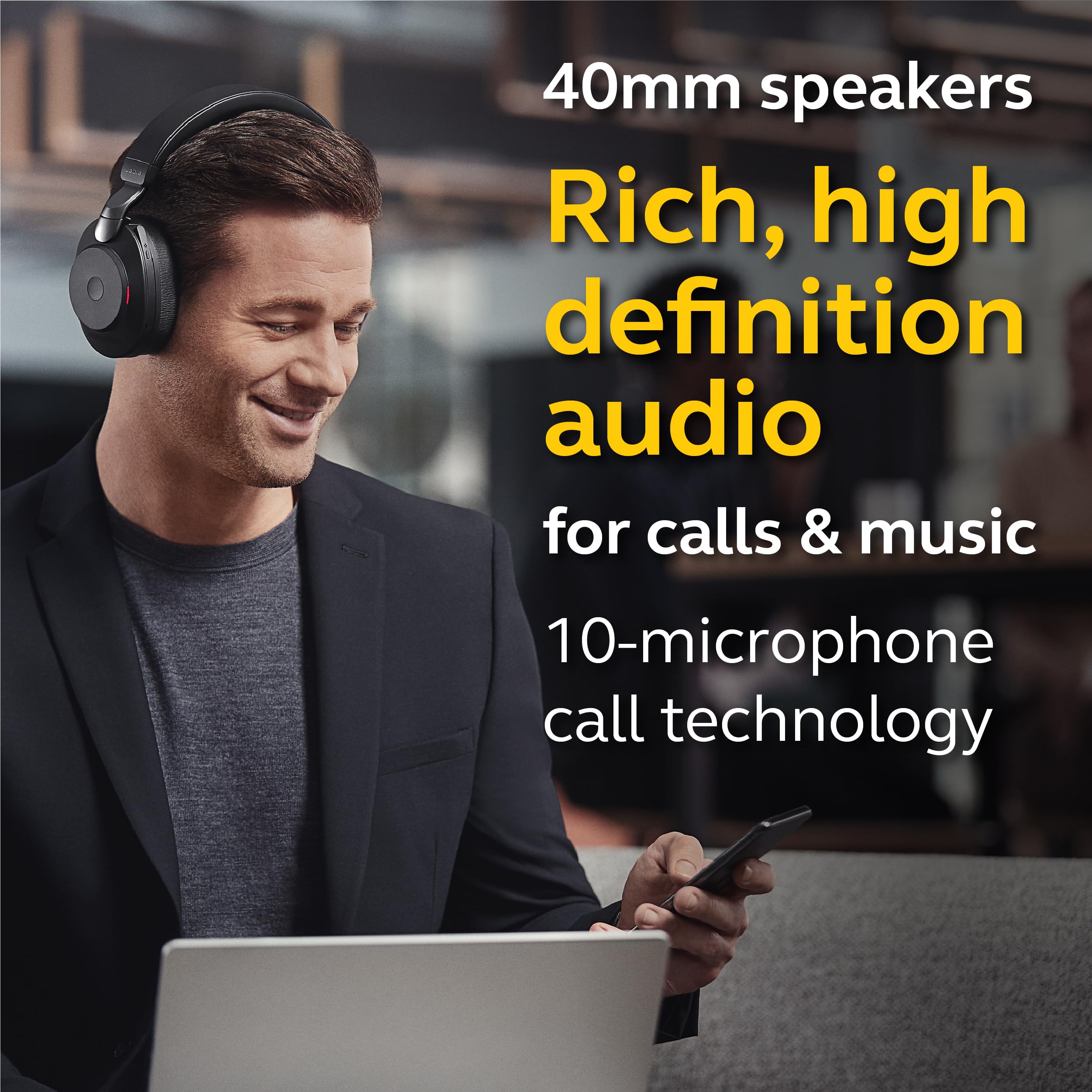 Jabra Evolve2 85 Wireless PC Headset – Noise Cancelling UC Certified Stereo Headphones with Long-Lasting Battery – USB-C Bluetooth Adapter – Black
