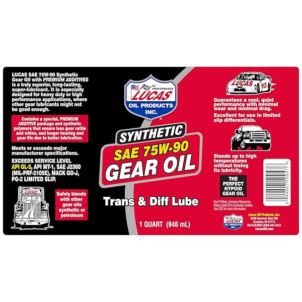 LUCAS OIL 10047 SAE 75W-90 SYNTHETIC GEAR OIL/TRANSMISSION AND DIFFERENTIAL LUBE – 1 QUART