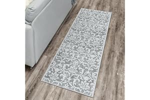 Morebes Vintage Kitchen Runner Rugs Non Skid Washable,Non-Slip Grey Runner Rugs for Hallway 2x6, Distressed Floral Entryway Rug Indoor Soft Kitchen Mat for Bedroom Laundry Room,Gray