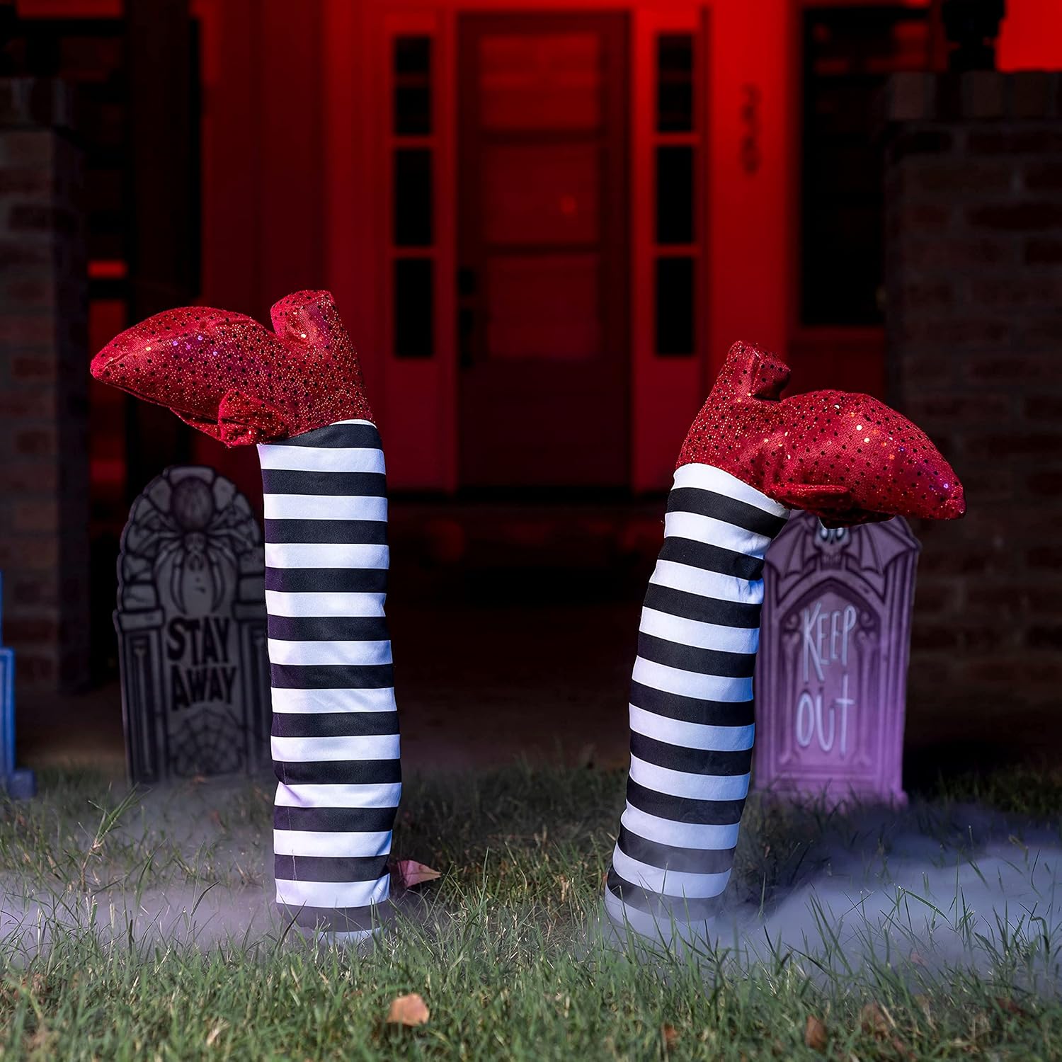 Decorative Garden Stakes - JOYIN 2 Pcs 21'' Halloween Wicked Witch Legs with Stakes, Halloween Witch Prop Decoration, Halloween Outdoor, Lawn, Yard and Patio Decor (White Black)