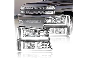 Fullux LED DRL Headlights Assembly fit 2003-2006 Chevy Silverado & Avalanche 1500 2500 without Factory Cladding Replacements Headlamp Clear Reflector Chrome Housing