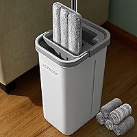 JOYMOOP Mop and Bucket with Wringer Set, Hands Free Flat Floor Mop and Bucket, with 5 Washable Microfiber Pads, Wet and Dry U