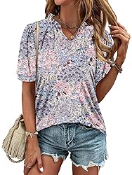 KISSMODA Women's Tunic Tops Casual V Neck Short