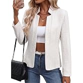 Mina Self 2026 Fall Women's Open Front Tweed Blazer,Plaid Fitted Jacket | Stand Collar,Long Sleeve,Lightweight,Fully Lined,Business Casual Style,Work Office Wear,Fall Winter Clothes Outfits Pockets