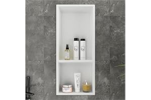 Fineyou Shower Niche 12.2"x28.7"x3.8", SMC Material Double Recessed Bathroom Niche,No Tile Needed Bathroom Niche,SMC Shower Shelf (White)