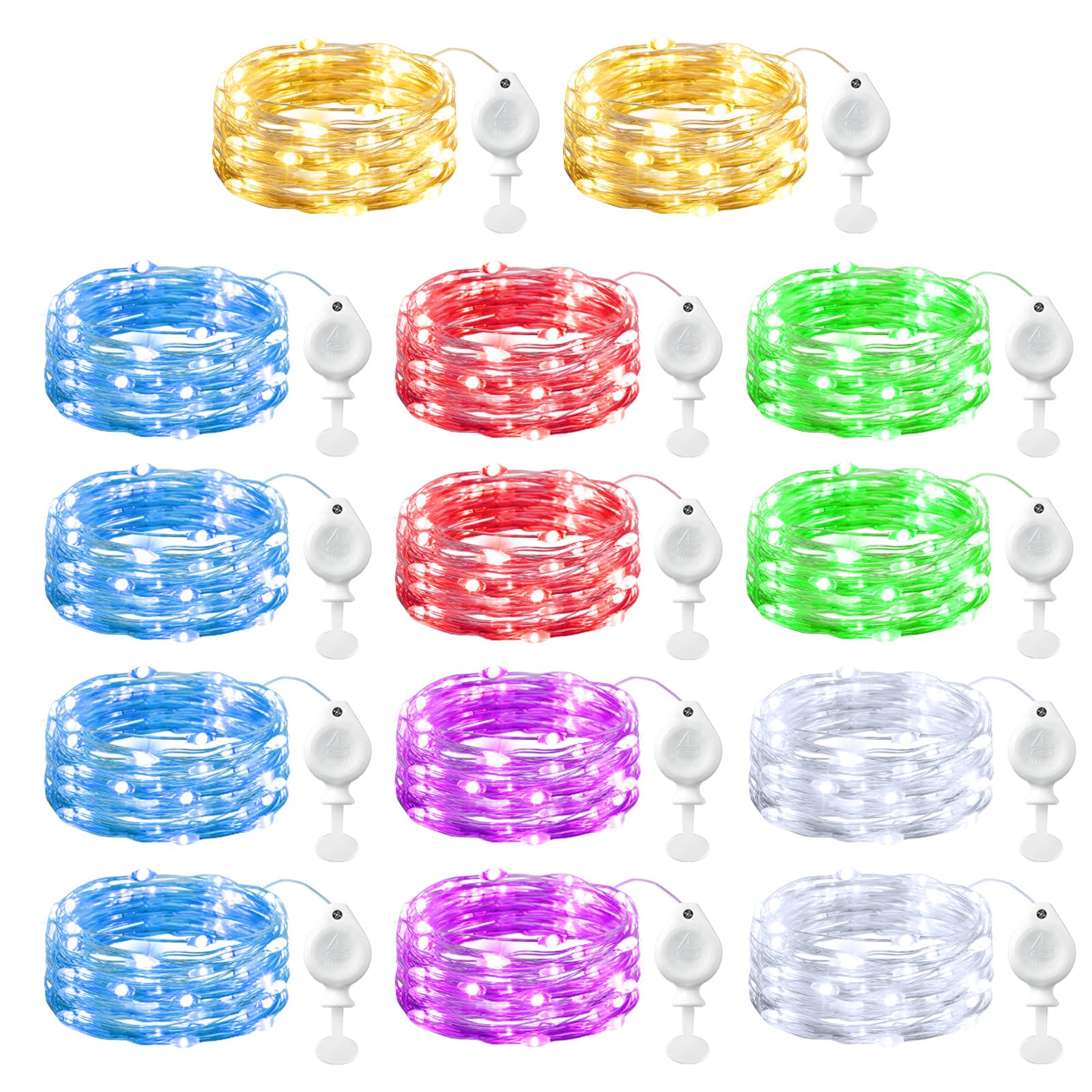 Brightown 14 Pack 6 Color LED Fairy Lights Battery Operated String Lights, 7ft 20LED Waterproof Silver Wire String Lights, Firefly Starry Moon Lights for Mason Jars DIY Christmas Wedding Party Bedroom