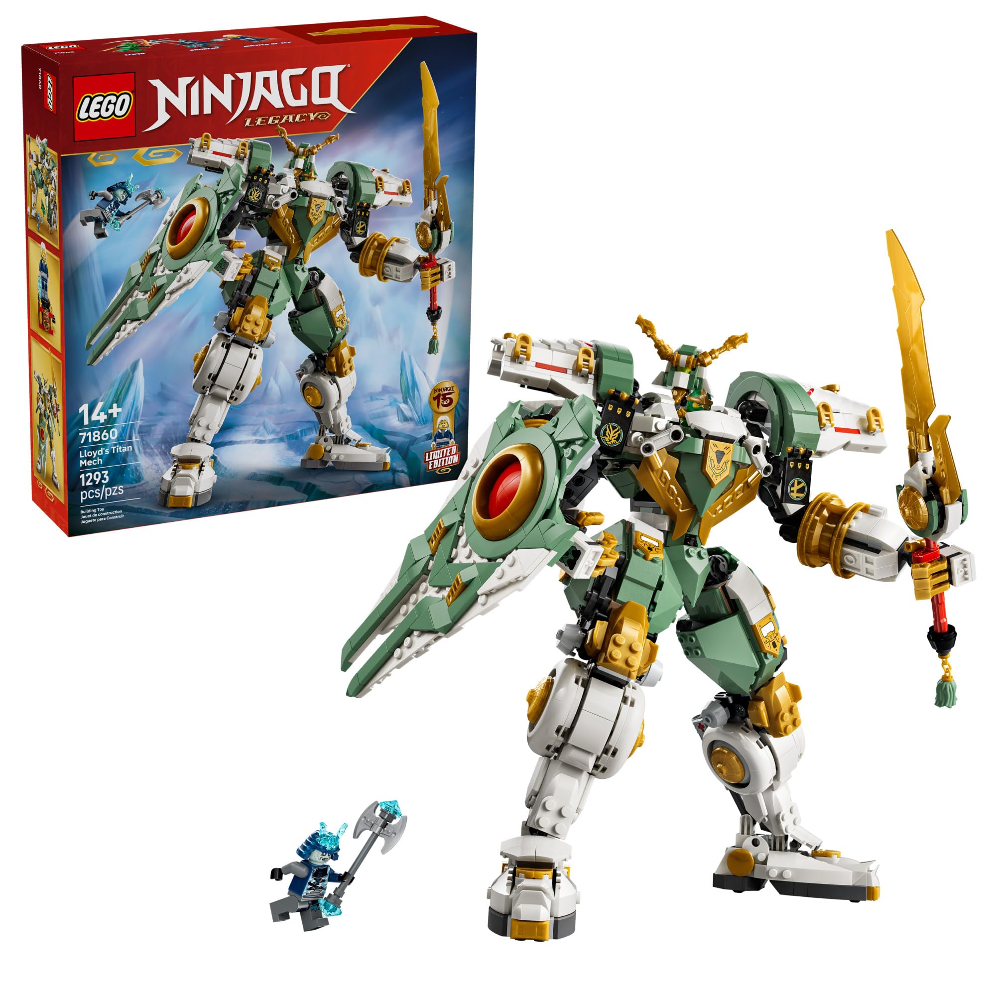 Photo 1 of LEGO NINJAGO Lloyd's Titan Mech 15th Anniversary Building Toy - Collectible Mech Set for Boys & Girls, Ages 14+ - Display as Bedroom Decor - Gift for Birthdays - 71860