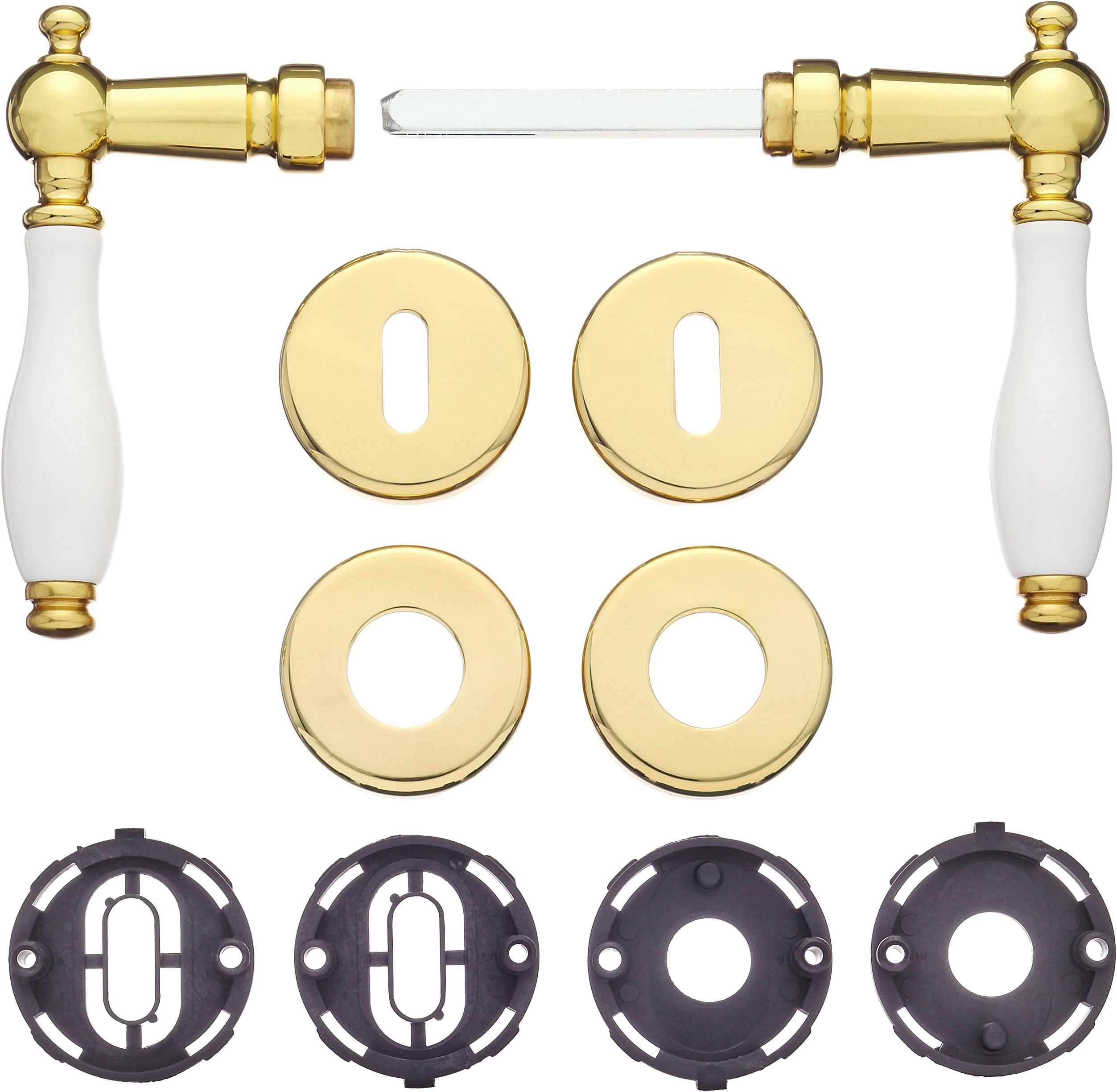 ALPERTEC Nany R Porcelain Polished Brass Door Handle Set Door Fittings Door Handle for Internal Doors – White – 32218463