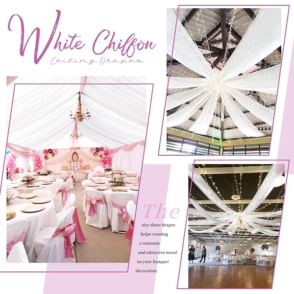 SHOWGEOUS 4 PANELS WHITE CEILING DRAPES FOR WEDDING CEILING DRAPES 5FTX45FT WEDDING ARCH DRAPING FABRIC SHEER CURTAINS VOILE CHIFFON DRAPERY DRAPING DECORATIONS FOR PARTY CEREMONY STAGE