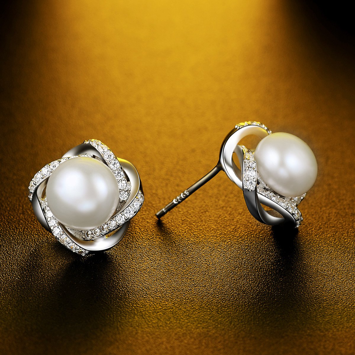 J.Vénus Damen Ohrringe Kleine Perle Ohrstecker Set Basic 925 Sterling Silber Zirkonia mit Etui