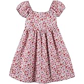 Noomelfish Girls Short Sleeve Floral Dress Casual Flower Printed Smocked Dresses (2-12 Years)