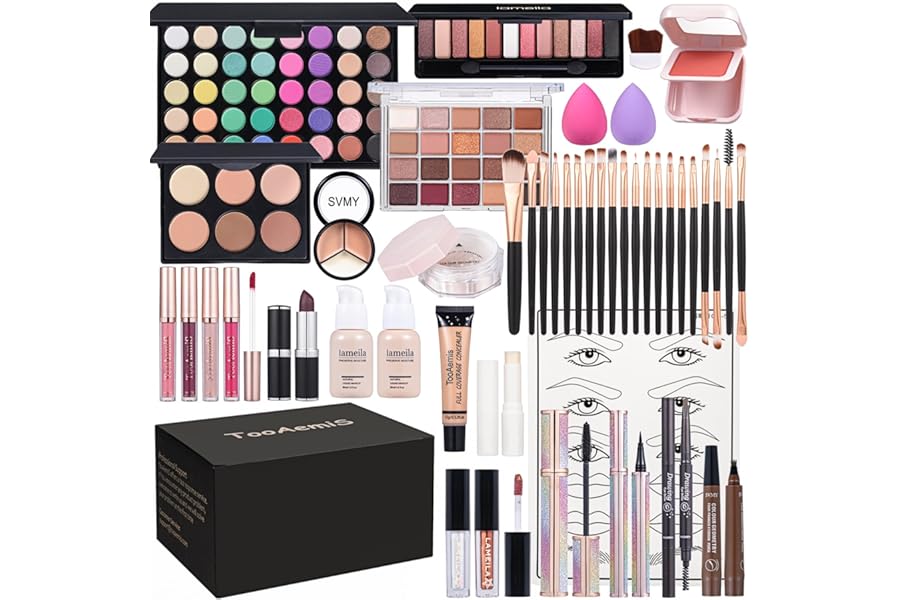 Makeup Set for Women Full Kit Includes, eyeshadow、 liquidfoundation,Loose powder,Eyebrow pencil,Lipstick Eye Pencil Makeup BrushesMakeup practice board 4-color lip gloss set