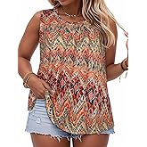 Women Plus Size Tank Top Casual Summer Tops Loose Fit Sleeveless T Shirts Trendy Crewneck Tunic Tees