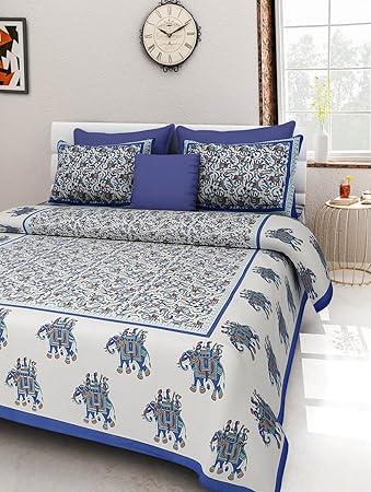 Vihaan Fab India Double Bedsheet Pure Cotton Rajasthani Print/Jaipuri Printed with 2 Pillow Covers,Size-(90 x 108 Inch) |Multicolor