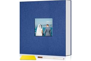 Popotop Photo Album Self Adhesive with Picture Display Window,40 Pages DIY Scrapbook Album for 4x6 8x10 Picture,Linen Cover Memory Book for Baby Wedding, with Scraper and Metallic Pen