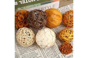 CIR OASES Fall Decorative Bowl & Vase Filler Balls For Home Decor, Set Of 6 PCS Harvest Natural Tone Rattan Wicker Balls Centerpieces Decoration, Decorative Orbs Vase Bowl Filler For Table Centerpiece