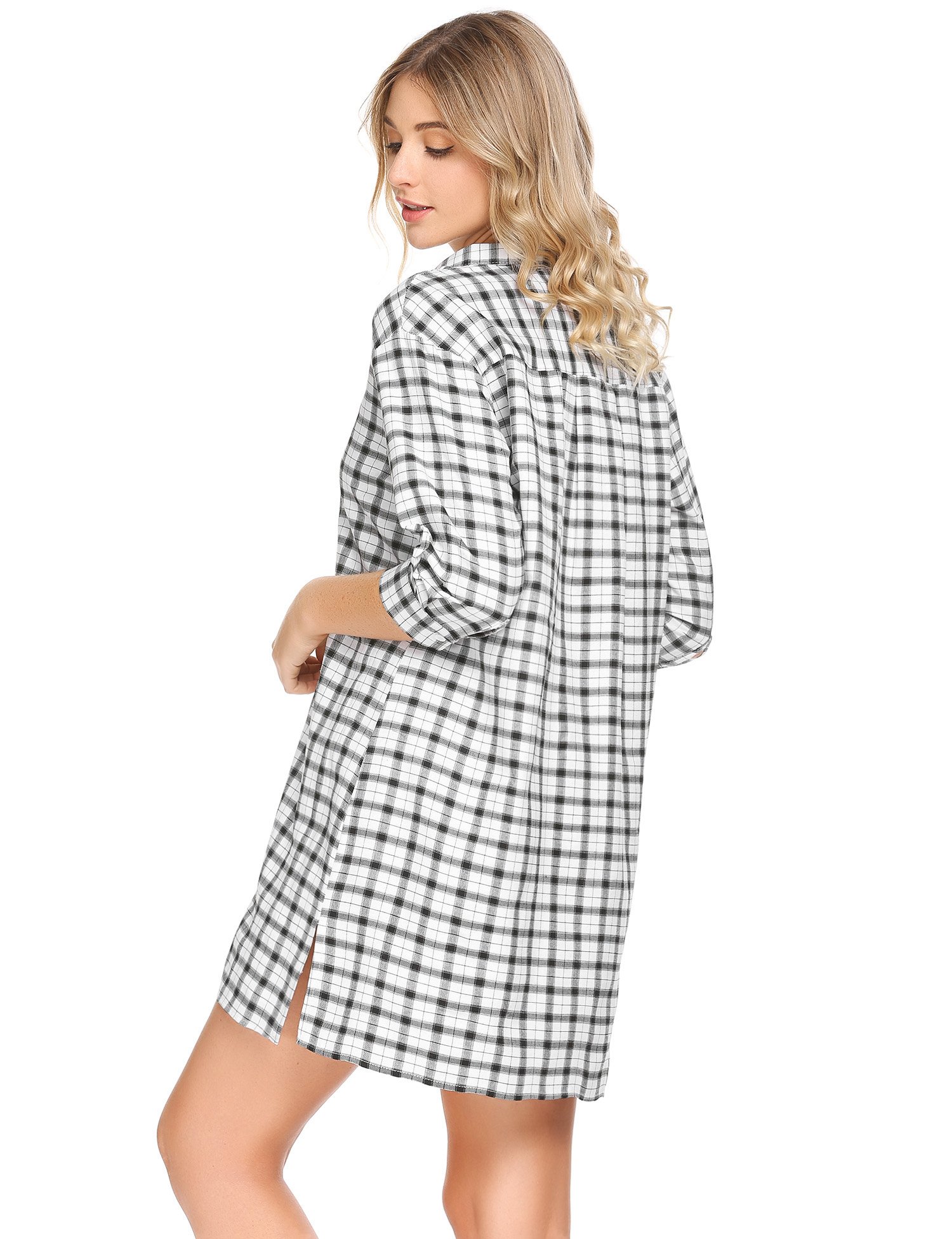 Ekouaer Womens Classic Plaid Nightgown Soft Boyfriend Nightshirt Button Down Sleepshirt