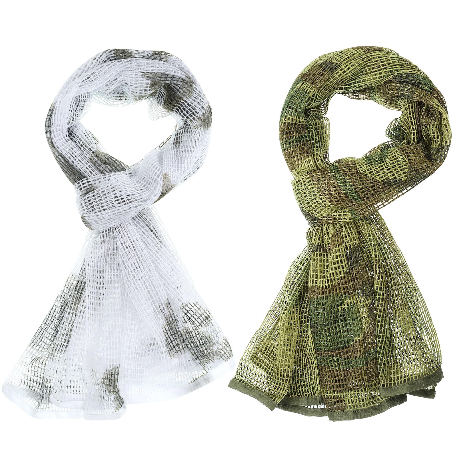 PATIKIL 71"x35" Camouflage Veil Scarf, 2Pcs Camo Netting Veil Camo Mesh Neck Scarves Desert Mesh Scarves for Outdoor Activities, Jungle Camo/Snow Camo