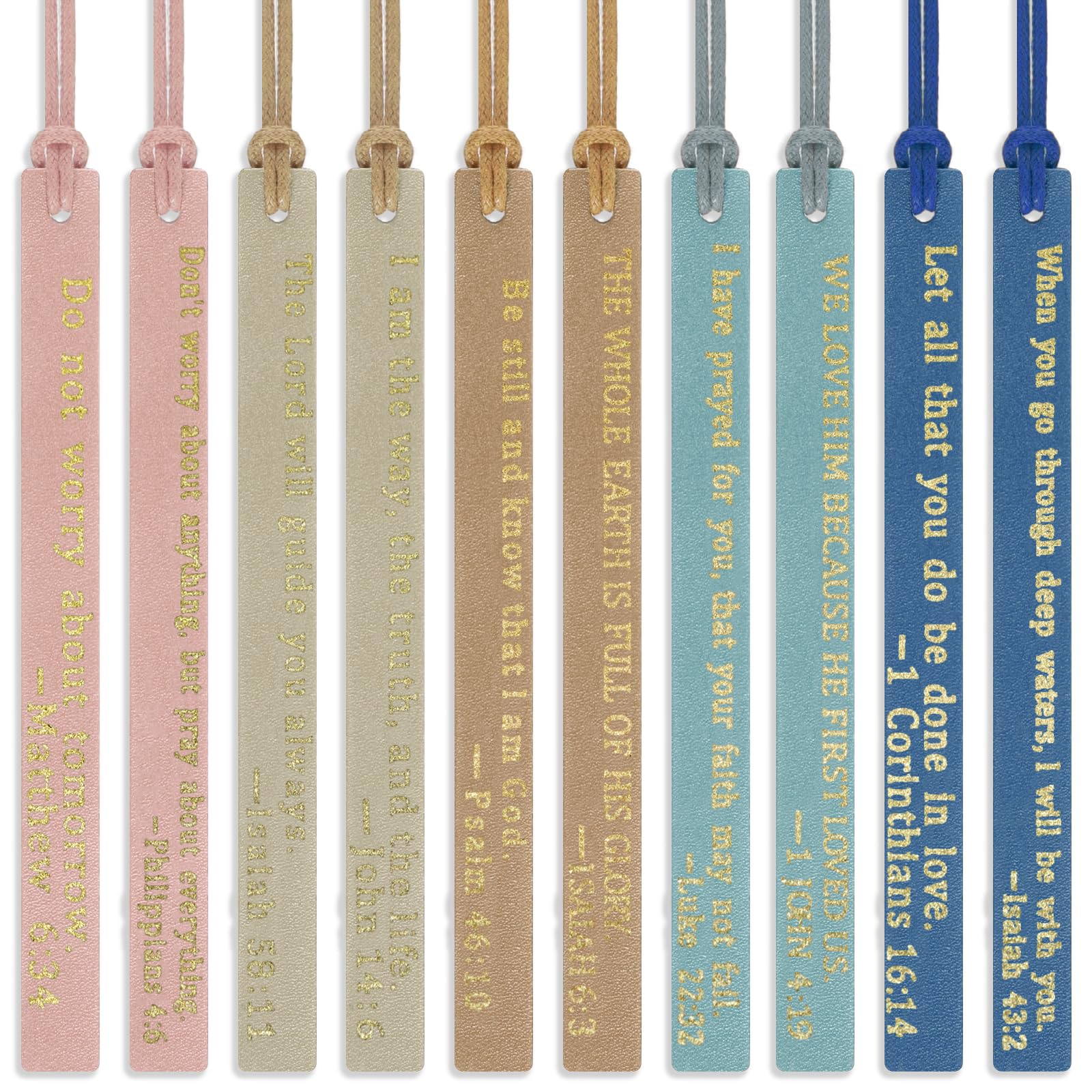 10Pcs Christian Leather Bookmark Inspirational Bible Verse Book Marks Bible Bookmarks Handmade Page Markers for Men Women Reading Bookworm Book Lovers Teachers Readers Church (Colorful)