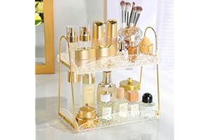 YIGII 2-Tier Bathroom Counter Organizer, Acrylic Makeup Organizer for Vanity, Bathroom Perfume Organizer Tray, Clear Skincare Organizer Countertop for Dresser, Gold