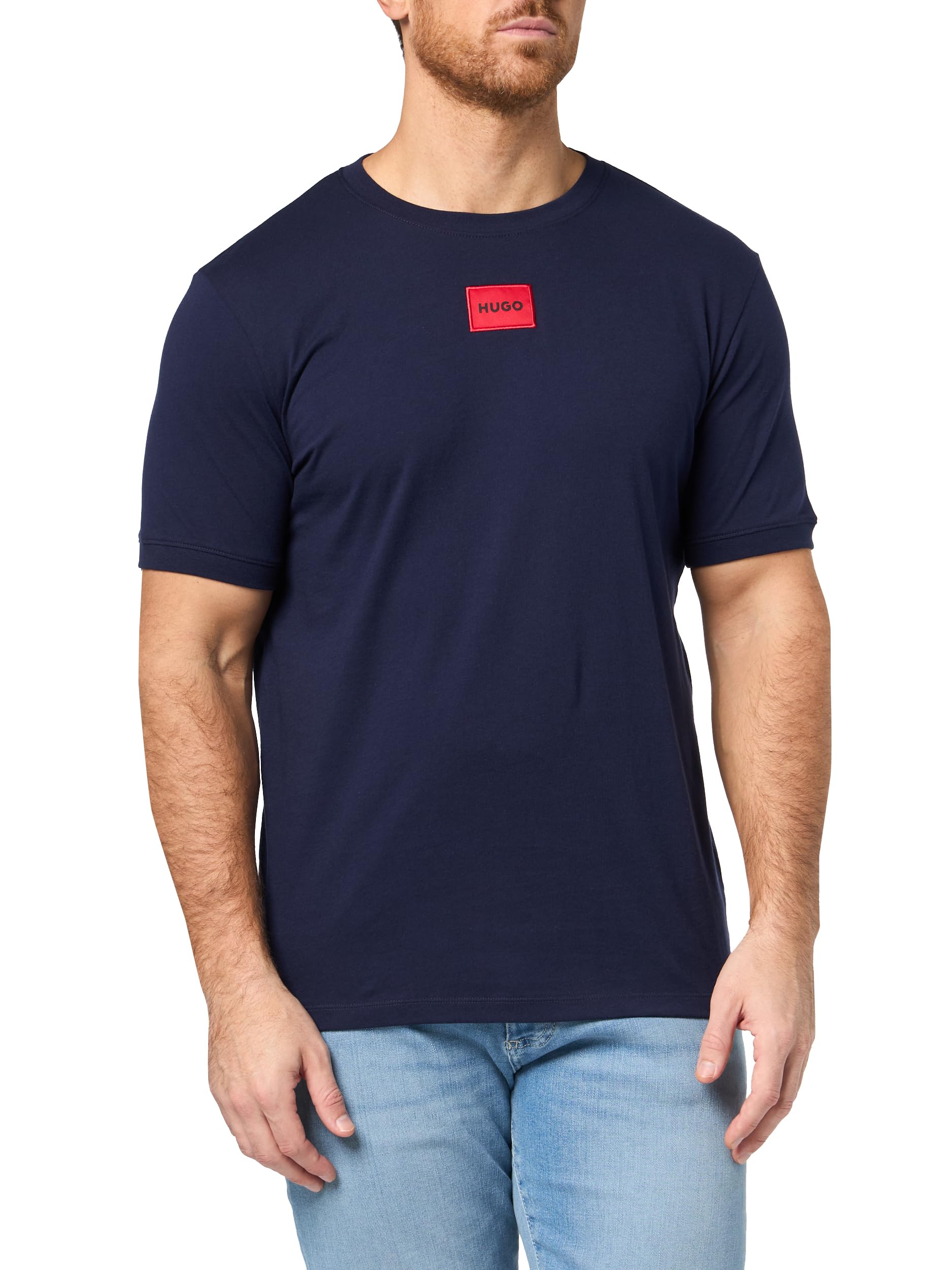 HUGO, Ribbed Crew Neck Regular Fit Center Logo T-Shirt, Evening Blue, XXL Image