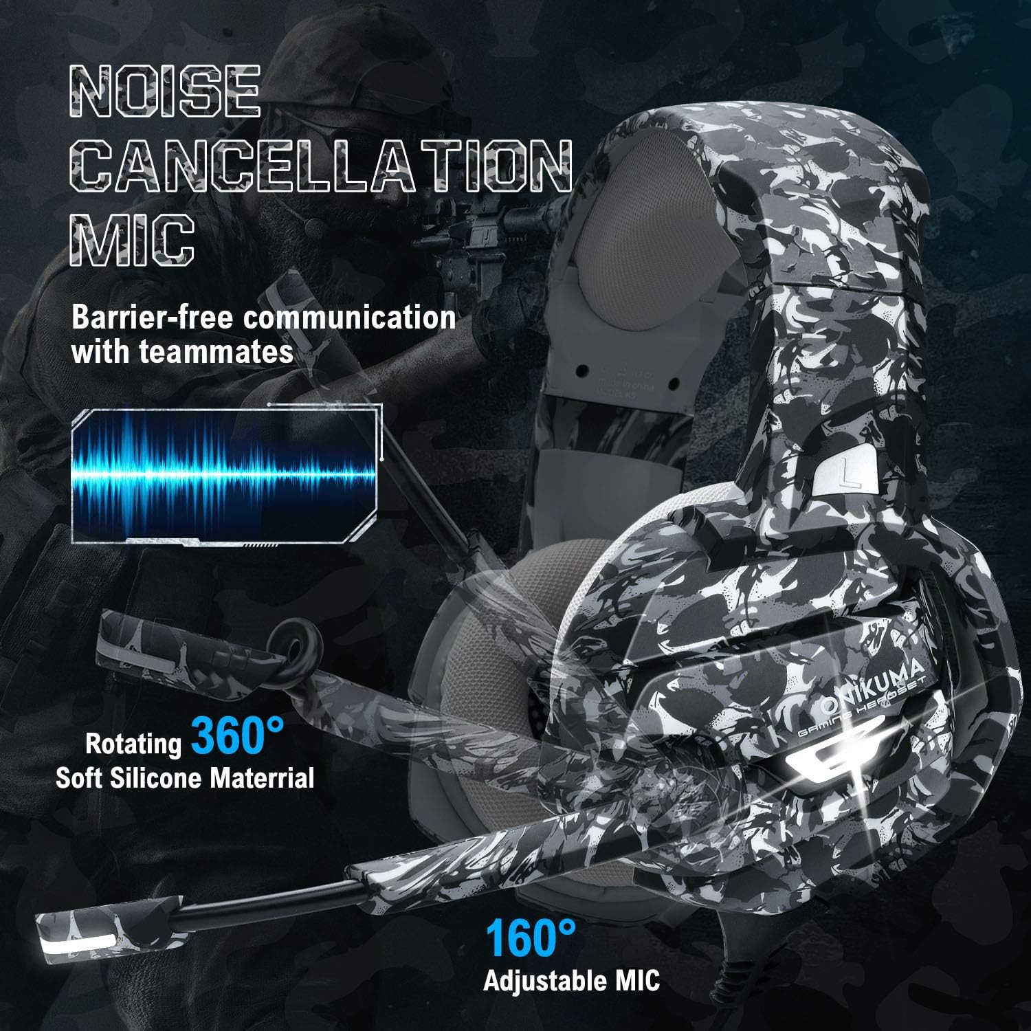 ONIKUMA Gaming Headset PS4 Headset, PC Headset with Noise Canceling Mic & LED Light,Memory Earmuffs Gaming Headphones for PS4, MAC, PC（Adapter Not Included）: Computers & Accessories