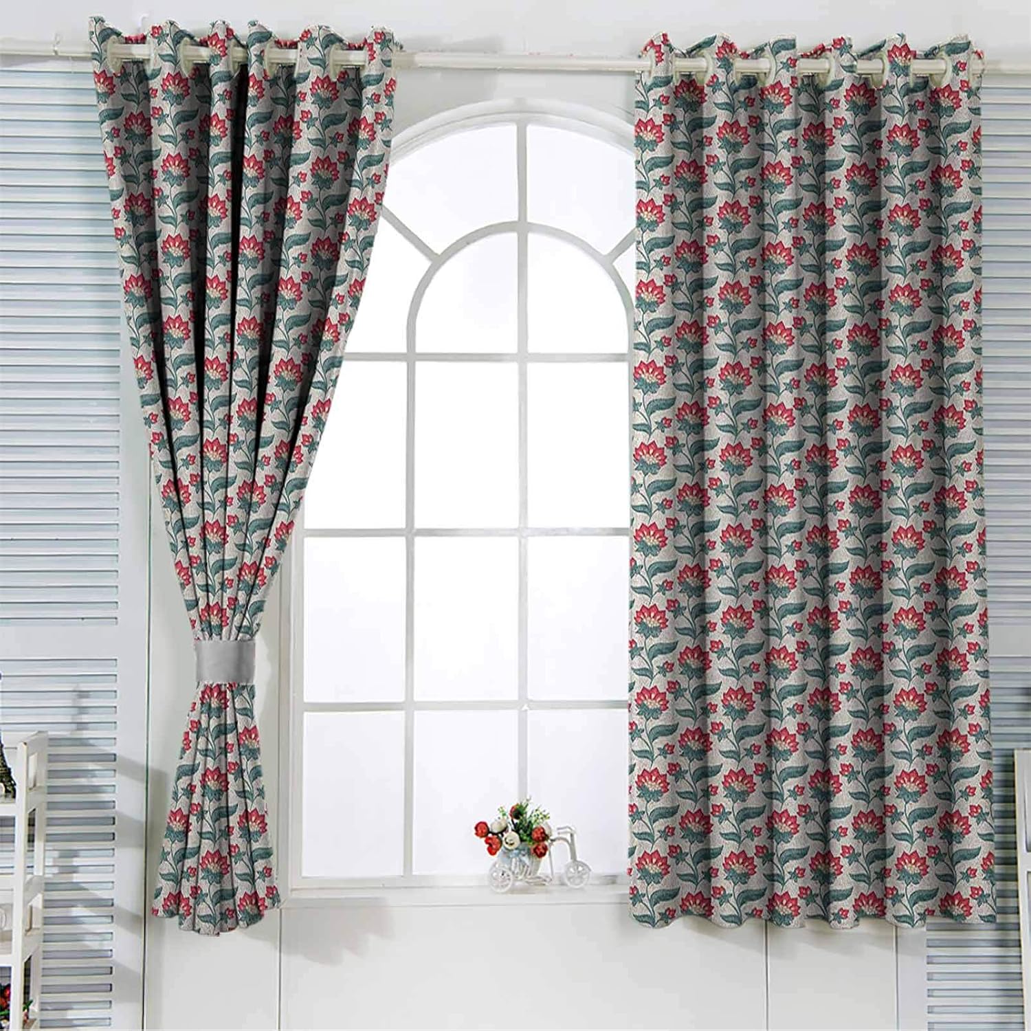 Floral Thermal Insulated Drapes Jacobean Style Blooming