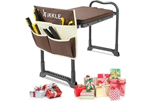 ikkle Garden Kneeler and Seat Heavy Duty, Upgraded Garden Stool Bench with Thicker Wider Detachable Kneeling Pad and Tool Store Pouches, Nice Gardening Gift for Mother Father- Brown (Patented)