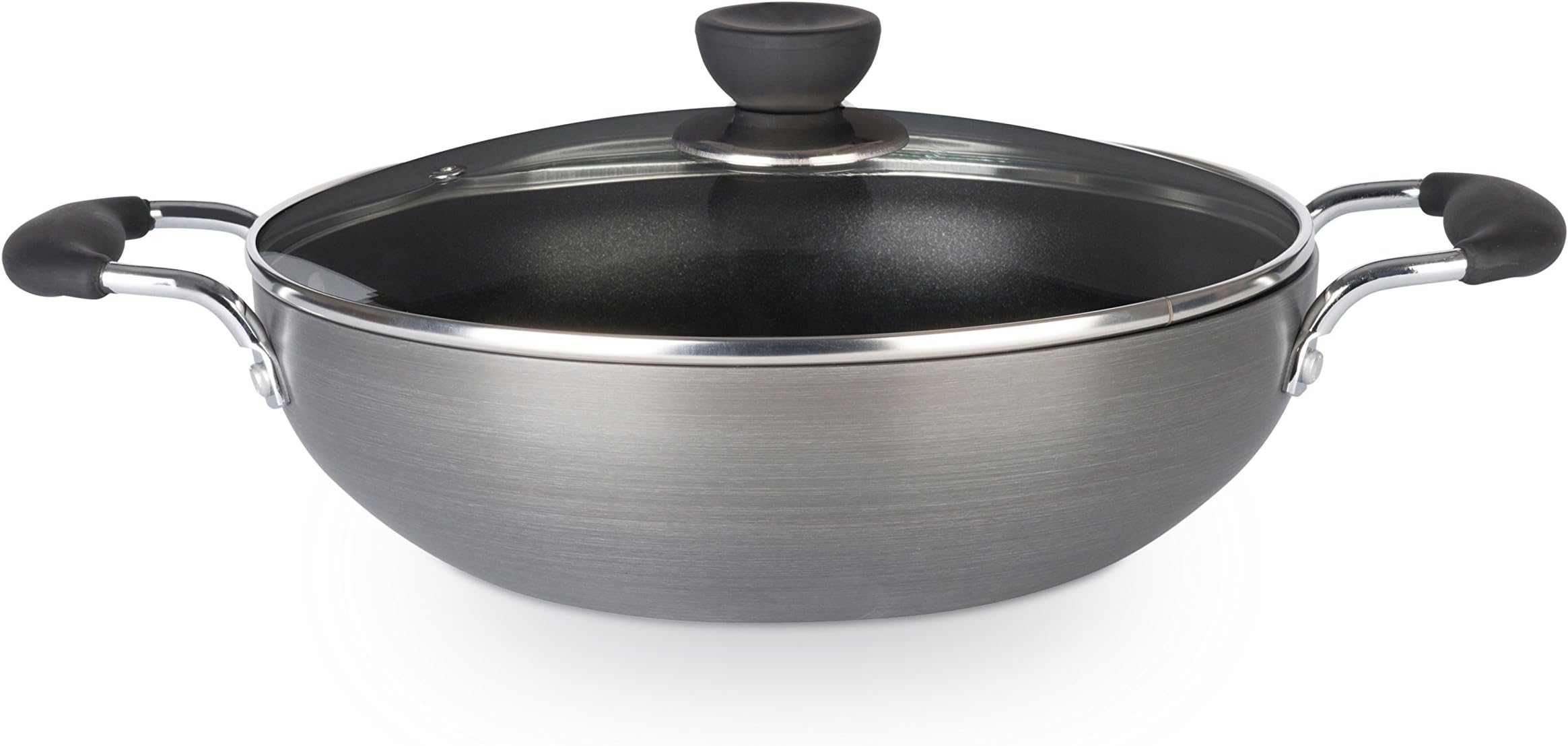 Zinel Non-Stick Wok with Hard Anodised Induction Base, Grey, 26 cm
