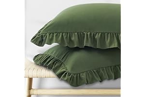 KKJIAF Ruffle Pillow Cases Standard Size Set of 2, Ruffled Pillow Covers with Envelope Closure, Wrinkle Resistant Pillowcases 20" x 26", Ruffled Pillow Shams, Olive Green