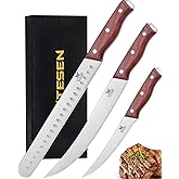 Naitesen 3PCS Professional Brisket Carving Knife Set, Butcher Knife, Very Sharp Meat Knives for BBQ Slicing Cutting Full Tang Rosewood Handle High Carbon Steel, Gifts for Men Women