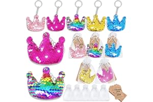 CiciBear 60 Pack Double-deck Crown Sequin Keychain Set with 20 Crown Keychains, 20 Thank You Tags and 20 Gift Bags for Birthday Party Favor, Kids and Adult Birthday, Baby Shower, 5 Colors