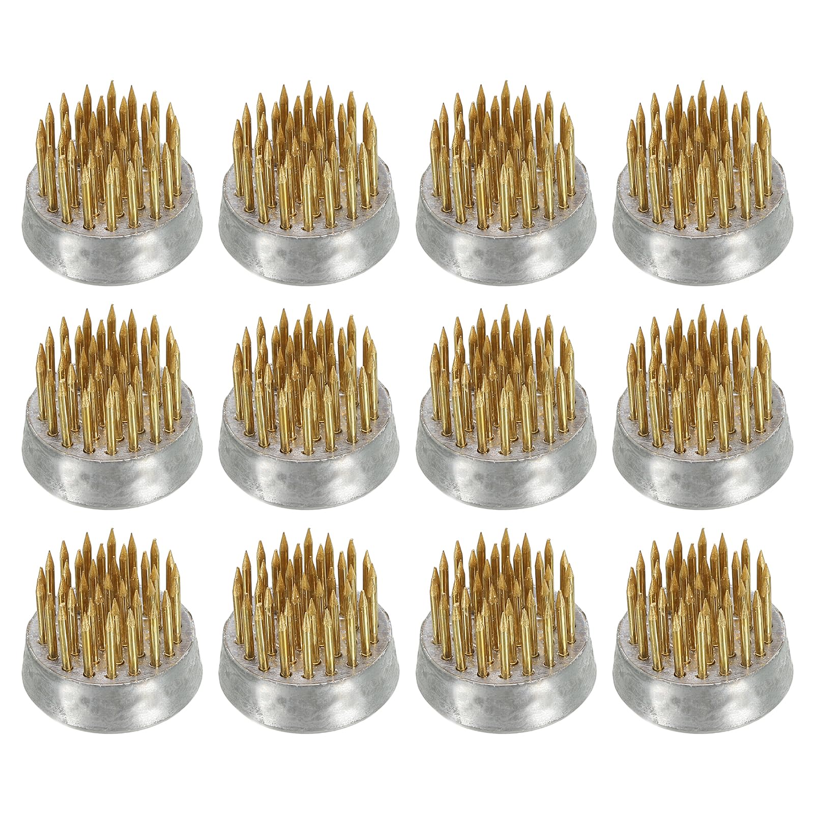 PATIKIL 0.9" Flower Frogs Ikebana Kenzan, 12 Pcs Flower Arranger Tool Brass Floral Frog Pin Holder for Vase Flower Arrangement, Gold Tone