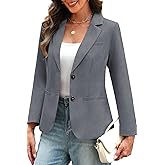 ELLEVEN Women's Long Sleeve Blazer Business Casual 2 Button Office Suit Jacket Slim Fit with Pockets