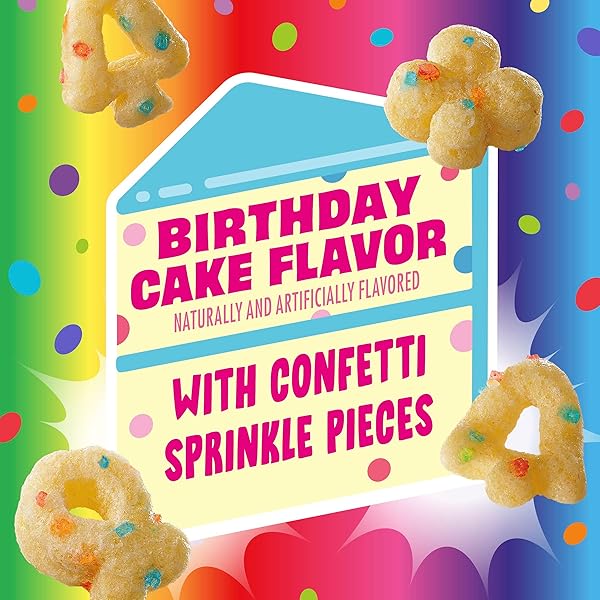 LUCKY CHARMS RAINBOW SPRINKLES CEREAL WITH MARSHMALLOWS, BIRTHDAY CAKE FLAVOR, KIDS BREAKFAST CEREAL MADE WITH WHOLE GRAIN, FAMILY SIZE, 18.4 OZ