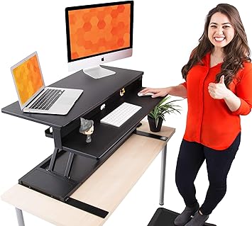 Amazon Com Flexpro Power 36 Inch Electric Standing Desk Electric Height Adjustable Stand Up Desk By Award Winning Stand Steady Holds 2 Monitors Black 36 Office Products