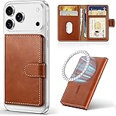 SHIELDON for MagSafe Wallet Genuine Leather Strong Magnetic Card Holder, Slim RFID Blocking 6 Card Slots Compatible with iPhone 17/16/15/14/13/12 Series & Magnetic Case Men Women - Retro Brown