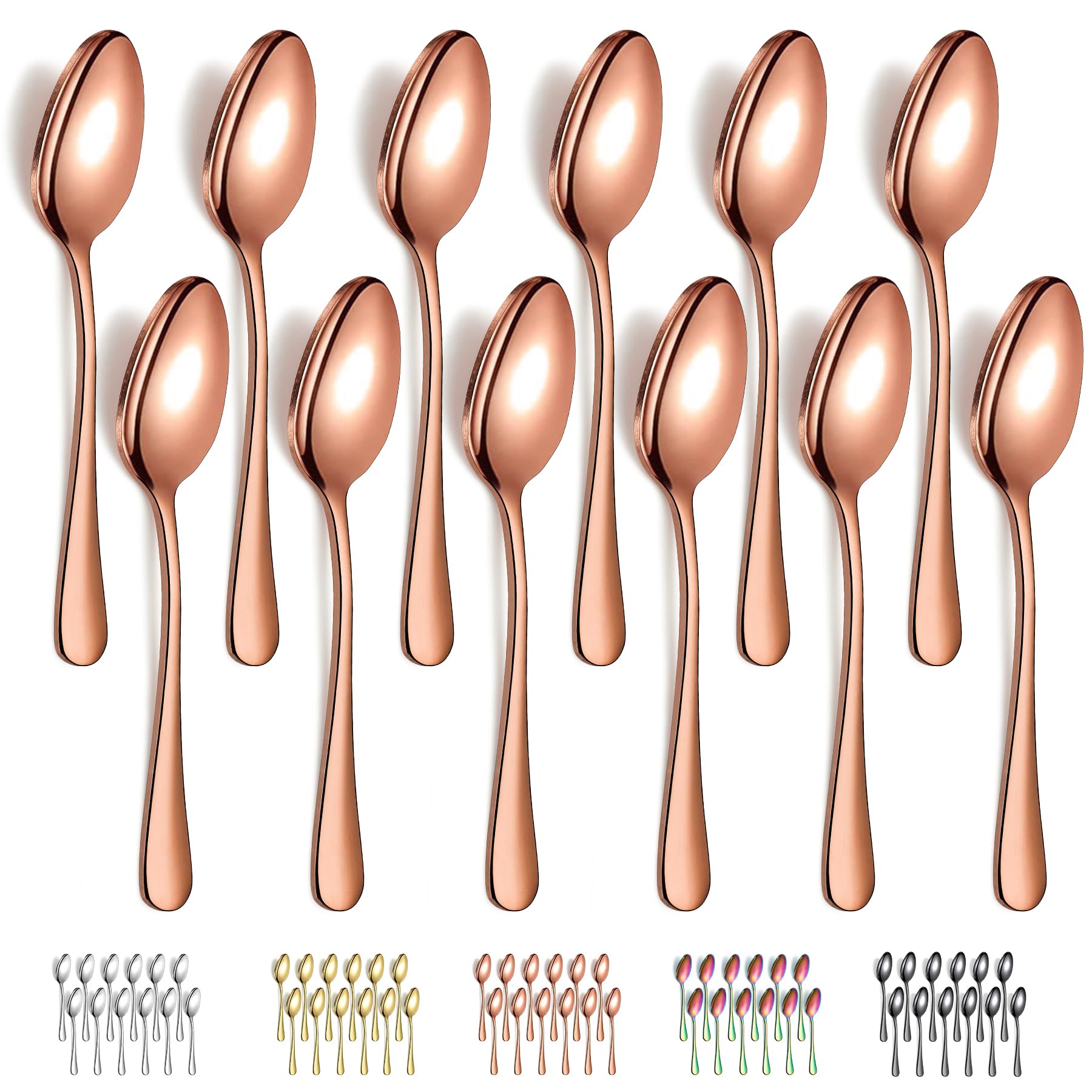 Evanda Rose Gold Dinner Spoons 12 Pieces, Rose Gold Titanium Plating Stainless Steel 18.5cm Spoons, Dessert Spoons, Table Spoon, Soup Spoons, Easy to Clean, Dishwasher Safe — image 1