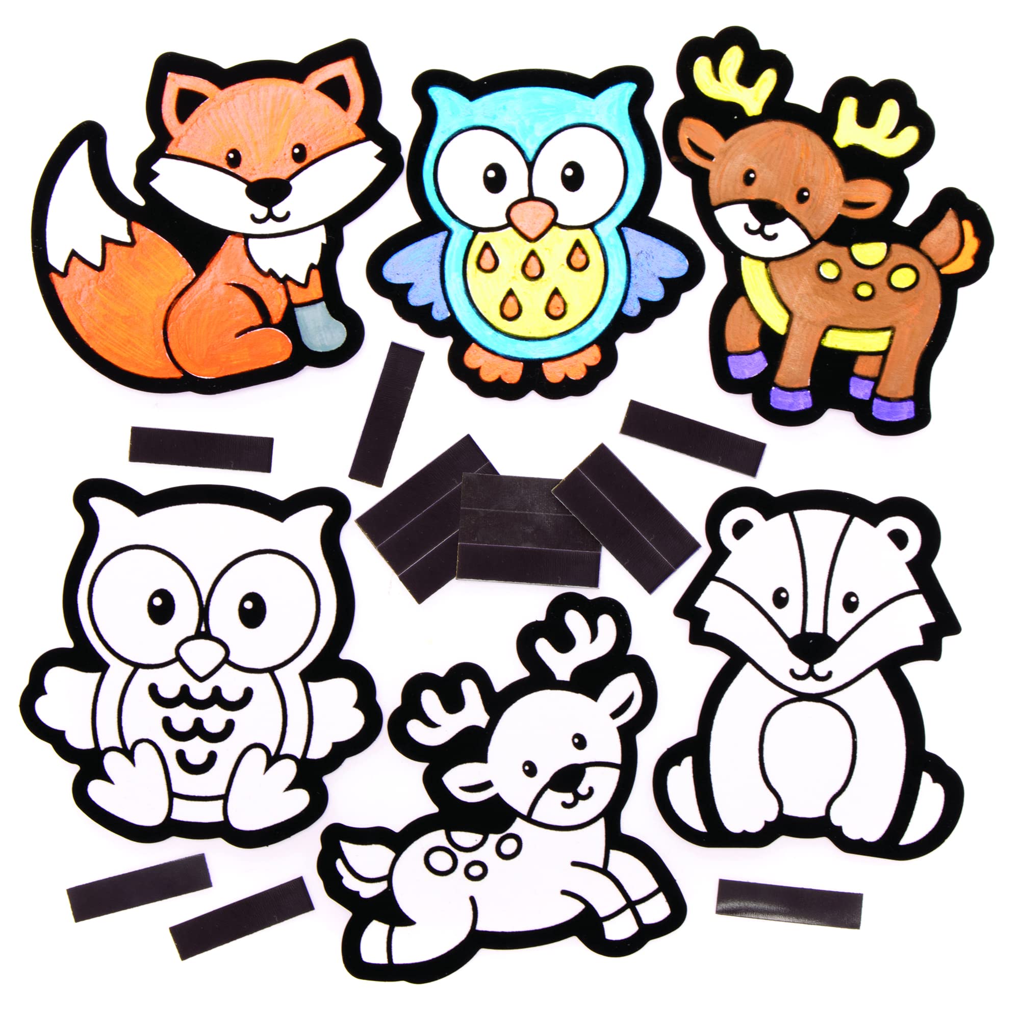 Baker Ross FE851 Woodland Animal Fuzzy Art Magnets - Pack of 15, Make Your Own Magnets for Children to Decorate and Display, Creative Activities for Kids, Black, 3.3x4.1 inches