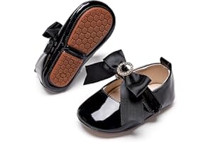 PHIRAMIN Baby Girls Mary Jane Flats - Infant Newborn Walking Shoes Soft Rubber Sole Princess Wedding